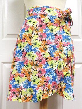 New! LOFT 2 Mock-Wrap Linen Blend Floral Skirt